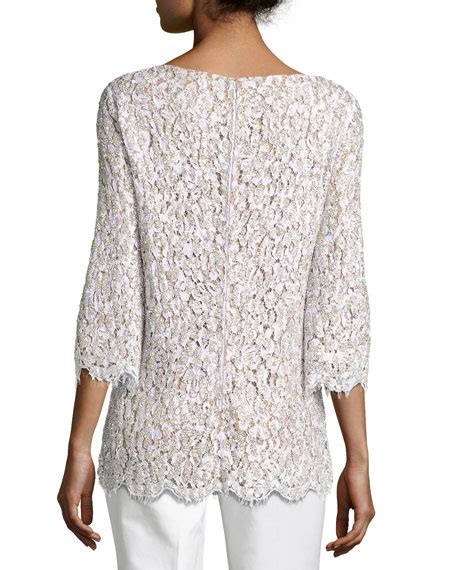 michael michael kors 3 4 sleeve lace yoke top 